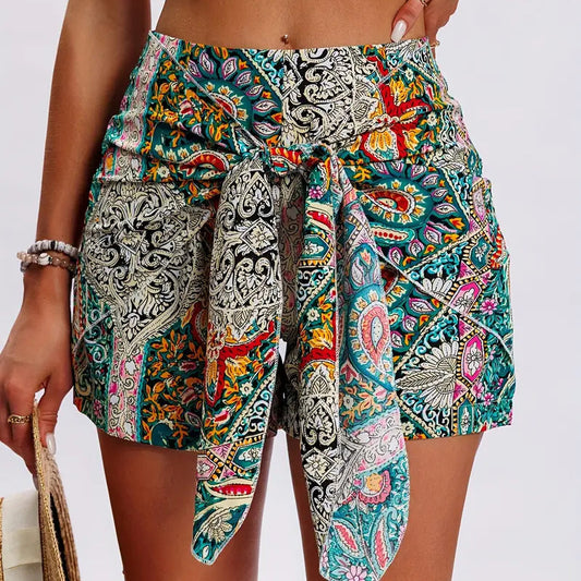 Women Fashion Casual Boho Printed High Waist Shorts