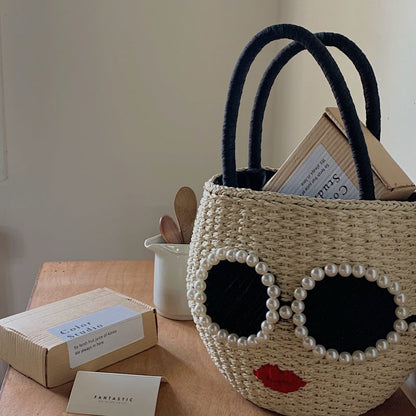 Bolsos tejidos con labios rojos y gafas creativas bohemias