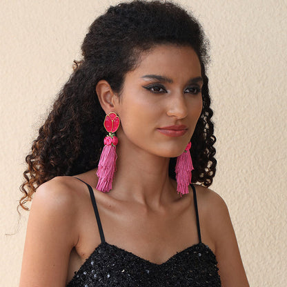Pendientes florales con borlas bohemias para mujer