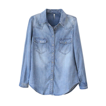 Abrigo vaquero informal de manga larga con cuello tipo polo para mujer
