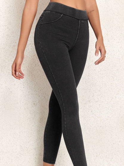 Vaqueros de cintura alta sexis de color liso a la moda para mujer