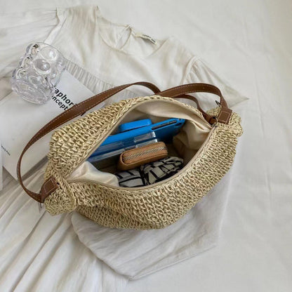 Bolso de hombro grande tejido informal bohemio