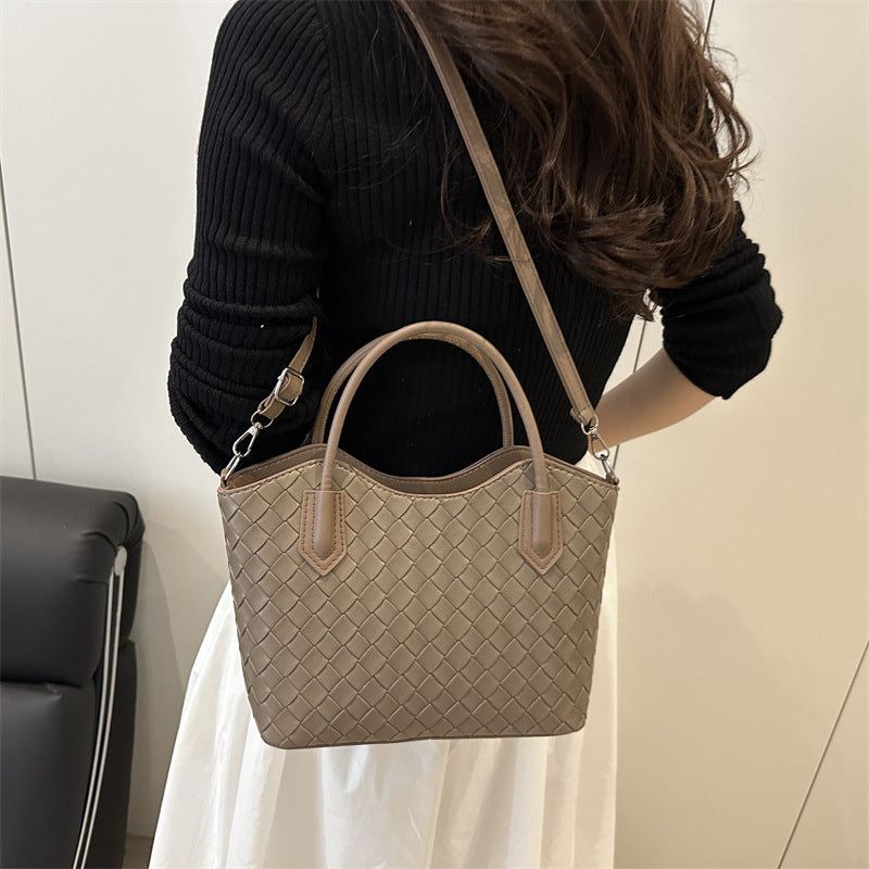 Sac à main décontracté à motif quadrillé de couleur unie pour femme, grande capacité