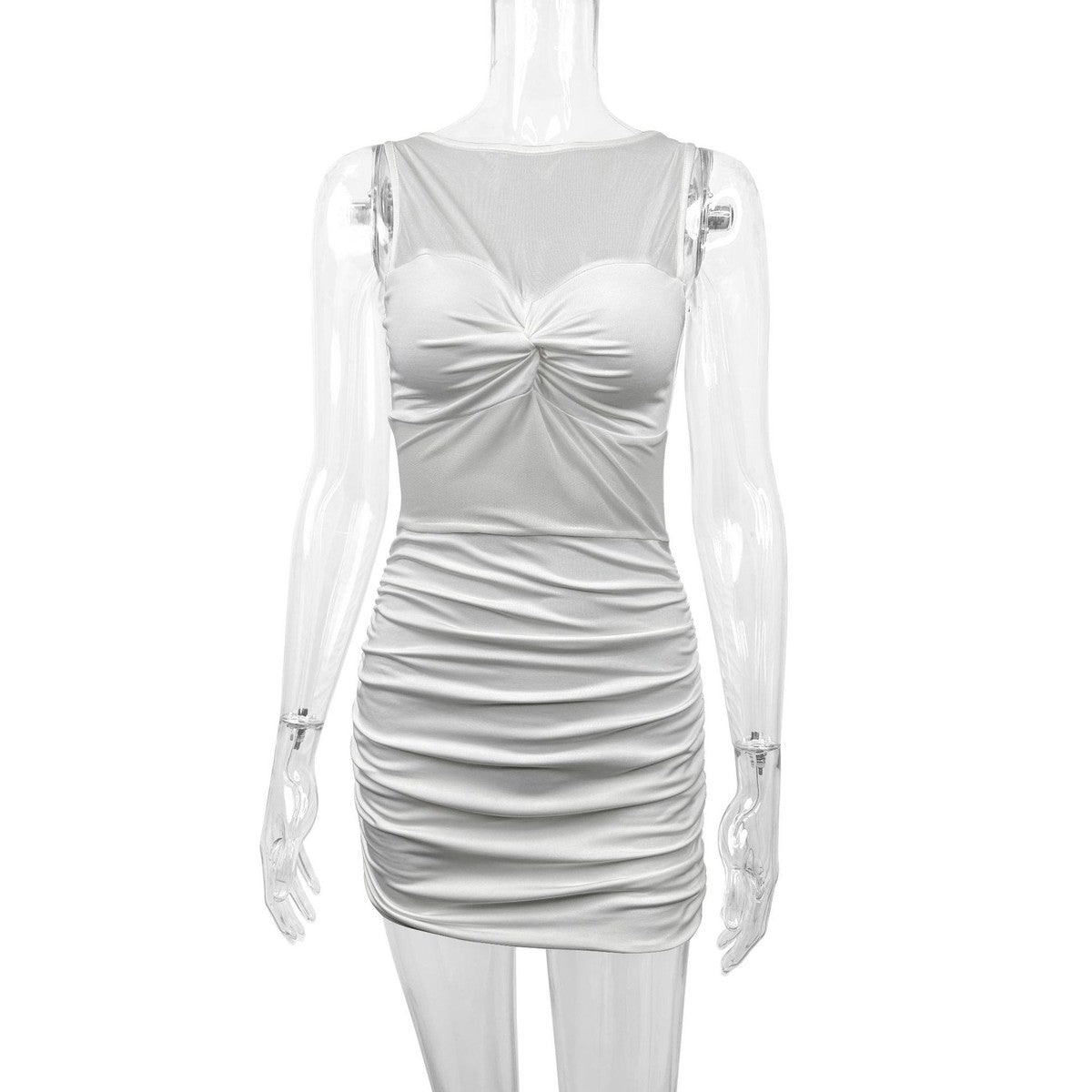 Vestido ajustado sin mangas de malla sexy para mujer en poliéster elástico