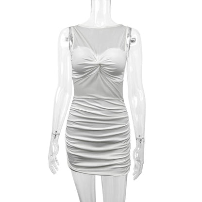 Vestido ajustado sin mangas de malla sexy para mujer en poliéster elástico