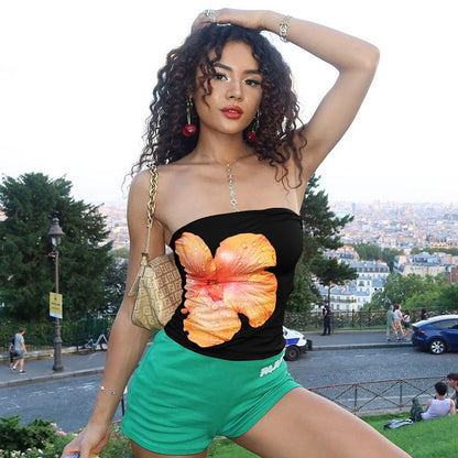 Women Fashion Sexy Floral Print Tub Crop Top Polyester Spandex Street Style
