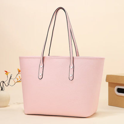 Simple Solid Color Large Capacity PU Tote Bag