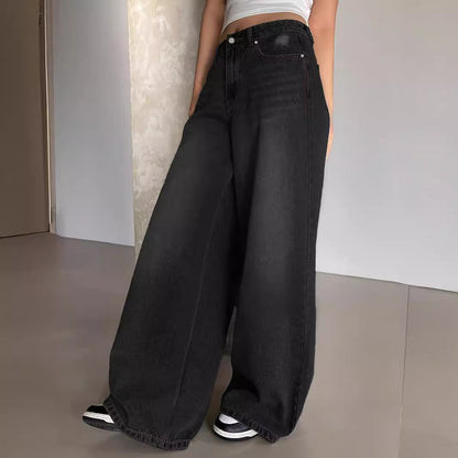 Jean ample à jambe large pour femme, taille haute et coupe confortable