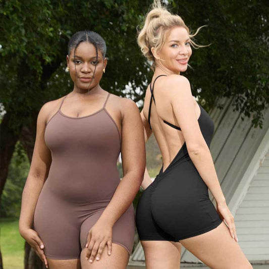 Combinaison de sport plissée dos nu pour femme - Combinaison sexy taille haute