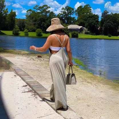Women Fashion Casual Solid Color Sleeveless Jumpsuit