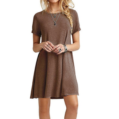 Women Casual Solid Color Short Sleeve Dress