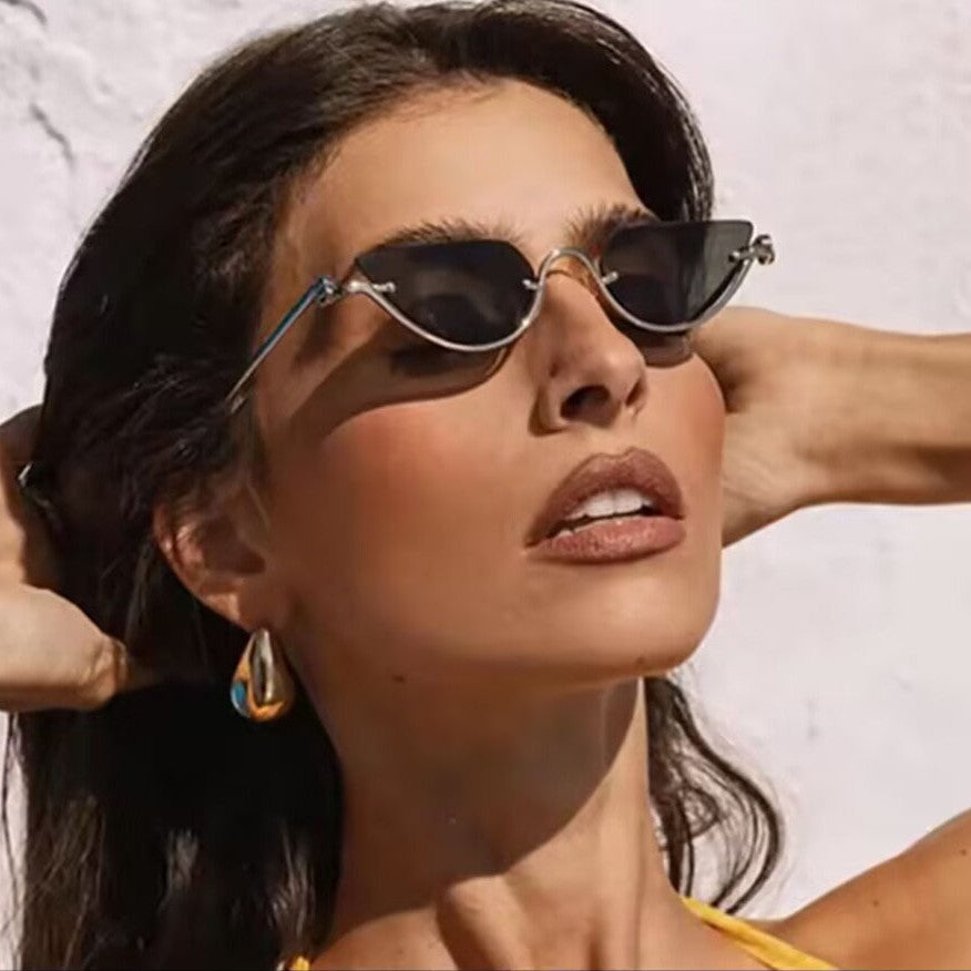 Lunettes de soleil œil de chat rétro à demi-monture pour femmes
