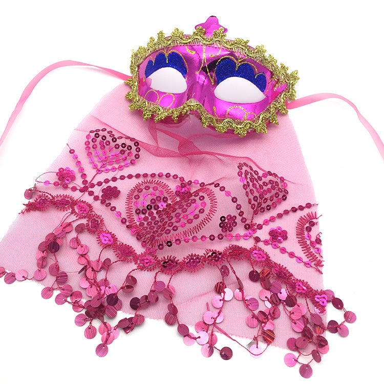 Women Fashion Veil Sequins Full Face Halloween Mask