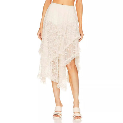 Women Fashion Irregular Lace High Waist Skirt