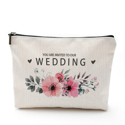 Bolsa de cosméticos impermeable de lino y algodón con cremallera