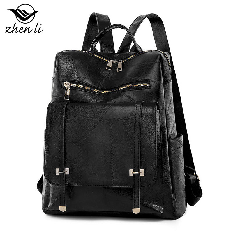 Women Fashion Vintage PU Zipper Backpack