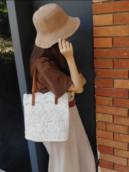 Bolso de mano informal de encaje bohemio para mujer, de gran capacidad