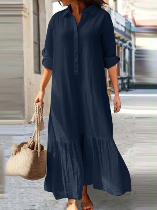 Robe longue décontractée en coton et lin pour femme, grande taille