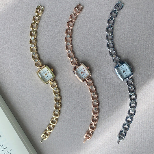 Women Fashion Solid Color Square Rhinestone Bracelet Watch