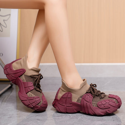 Zapatillas de plataforma informales para mujer, de moda, de punto, con tacón plano