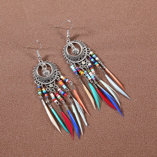Bohemian Ethnic Style Retro Tassel Feather Earrings