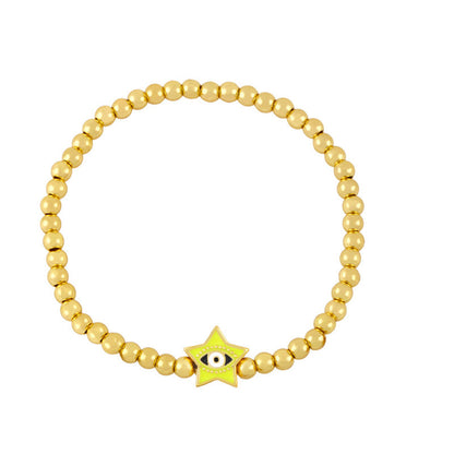 Pulsera de cuentas doradas con ojos de diablo y estrellas sencillas a la moda para mujer