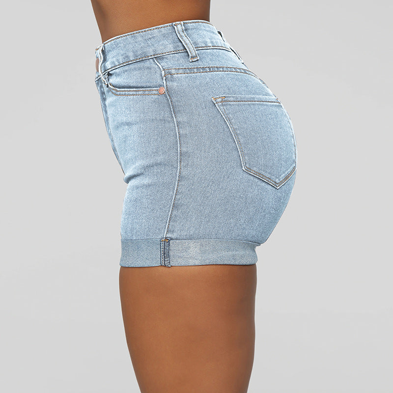 Women Fashion Simple Hip High Elastic Denim Shorts