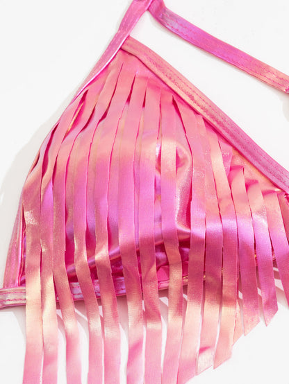 Conjunto de bikini de tres piezas con borlas sexy para mujer