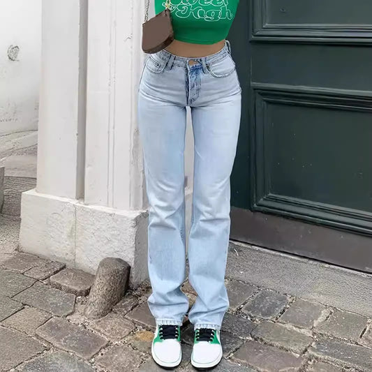Women Fashion Slim High Waist Straight Jeans