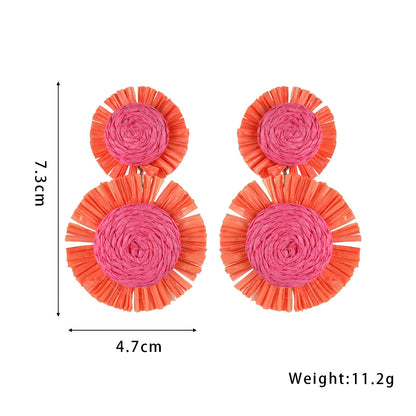 Bohemian Casual Holiday Multicolor Raffia Sunflower Earrings