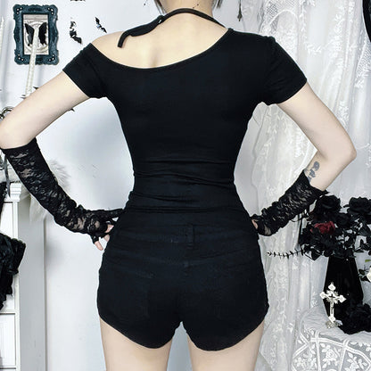 Dark Gothic Style Viscose Fiber Short Sleeve T-Shirt