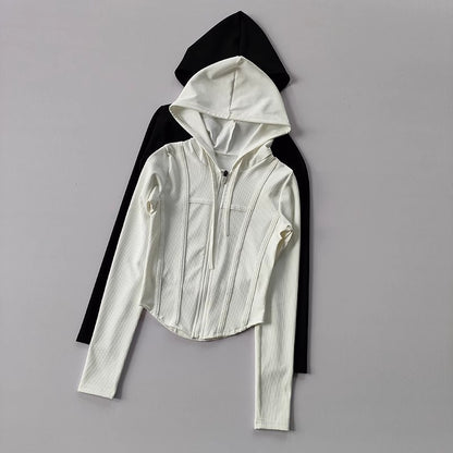 Veste de sport à capuche pour femme, en nylon et élasthanne