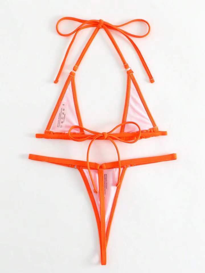 Women Solid Color Nylon Bikini Swimsuit with Lace-Up Design