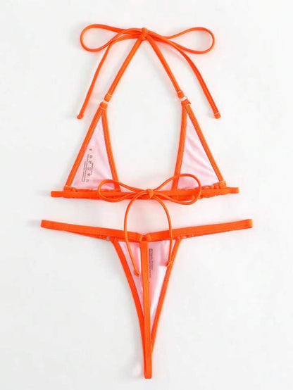 Women Solid Color Nylon Bikini Swimsuit with Lace-Up Design