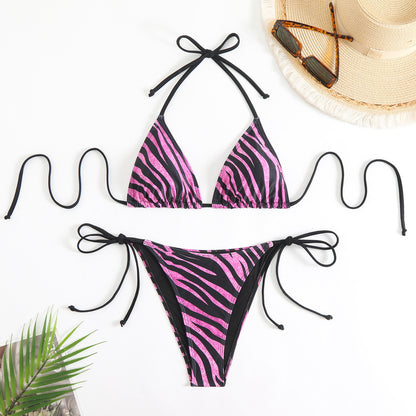 Maillot de bain bikini sexy imprimé dos nu à lacets pour femme en polyester