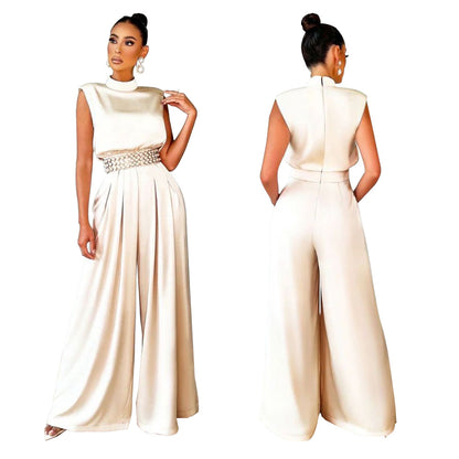 Monos de pierna ancha de color liso a la moda para mujer