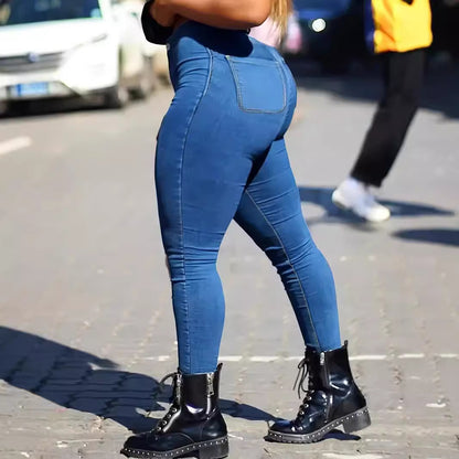 Vaqueros de cintura alta sexis de color liso a la moda para mujer