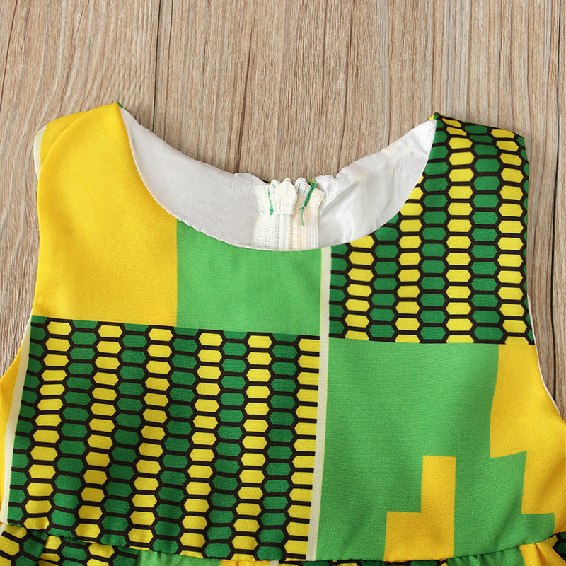 Kids Baby Girls Summer Fashion Casual Color Block Geometric Vest Dress