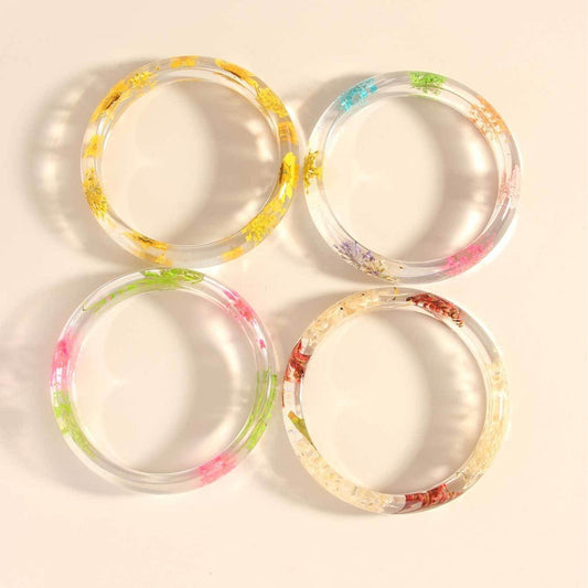 Women Fashion Transparent Multicolor Dried Flower Resin Bracelet