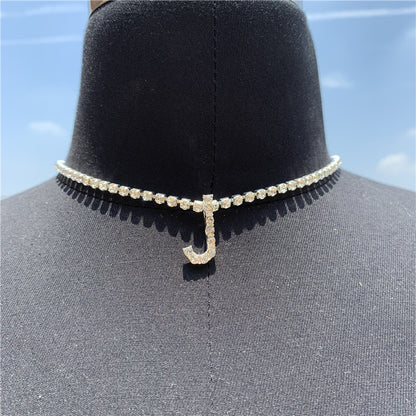 Women Rhinestone Alphabet Necklace