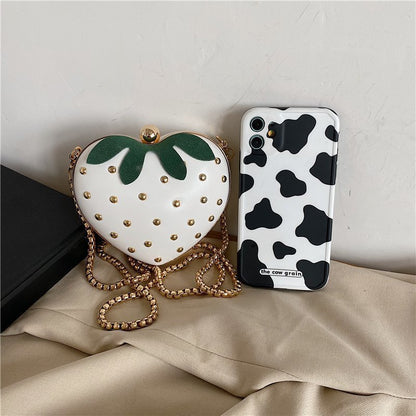 Bolso bandolera moderno de PU con cadena y corazón de fresa