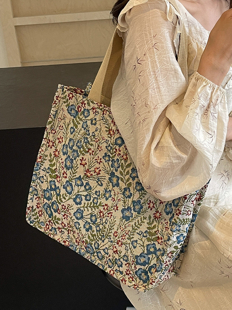 Bolso tote de lona informal con estampado floral para mujer