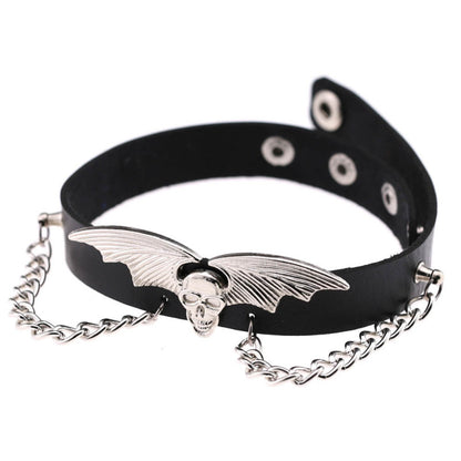 Gargantilla de Halloween punk con alas de murciélago y calavera para mujer