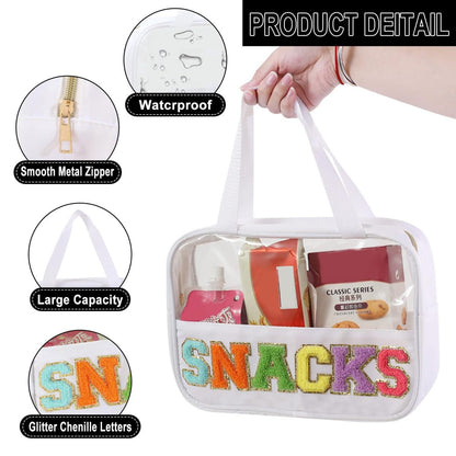 Bolsa de cosméticos transparente de PVC con letras bordadas