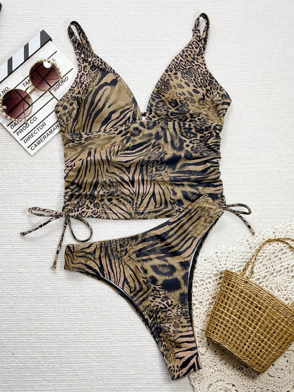 Traje de baño bikini con cordón de leopardo sexy a la moda para mujer