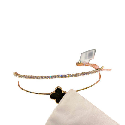 Chic Double Layer Black Four Leaves Clover Bangle