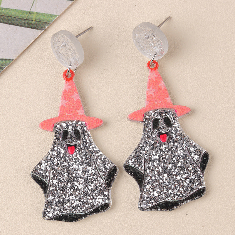 Boucles d'oreilles citrouille fantôme en acrylique pour femme, motif dessin animé d'Halloween
