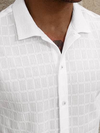 Camisa informal de manga corta con solapa blanca para hombre