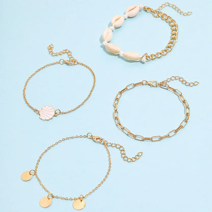 Conjunto de tobillera con borlas de concha natural estilo bohemio para mujer