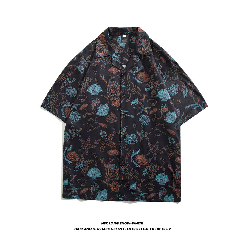 Men Casual Vintage Vacation Hawaii Tiny Flower Print Short Sleeve Lapel Shirt